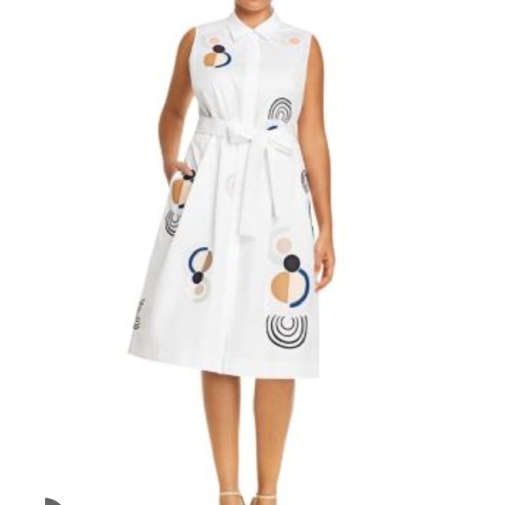 Lafayette‎ 148 Estelle Embroidered Geometric Shape Dress in White sz S
